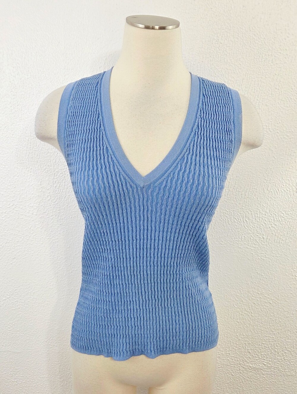 Veronica Beard Sid Light Blue Sleeveless Pullover tank top ribbed metallic small - Picture 3 of 7